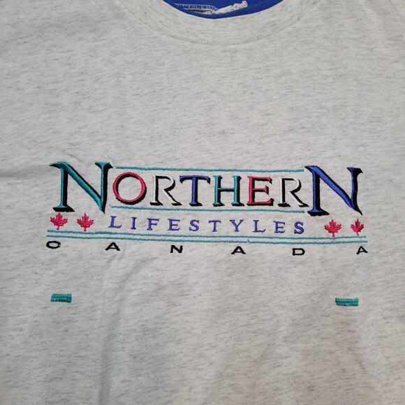 VTG 90s Cropped T-Shirt XL Boxy Fit 25" Lg Ringer Embroidered Canada 80s - Picture 2 of 5